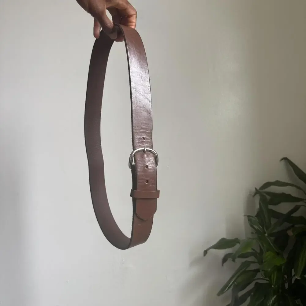Vintage minimalist Brown genuine leather boho grunge belt size L‎